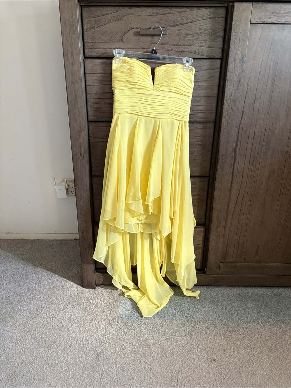 Adrianna Papell Strapless Yellow High-Low Chiffon Gown